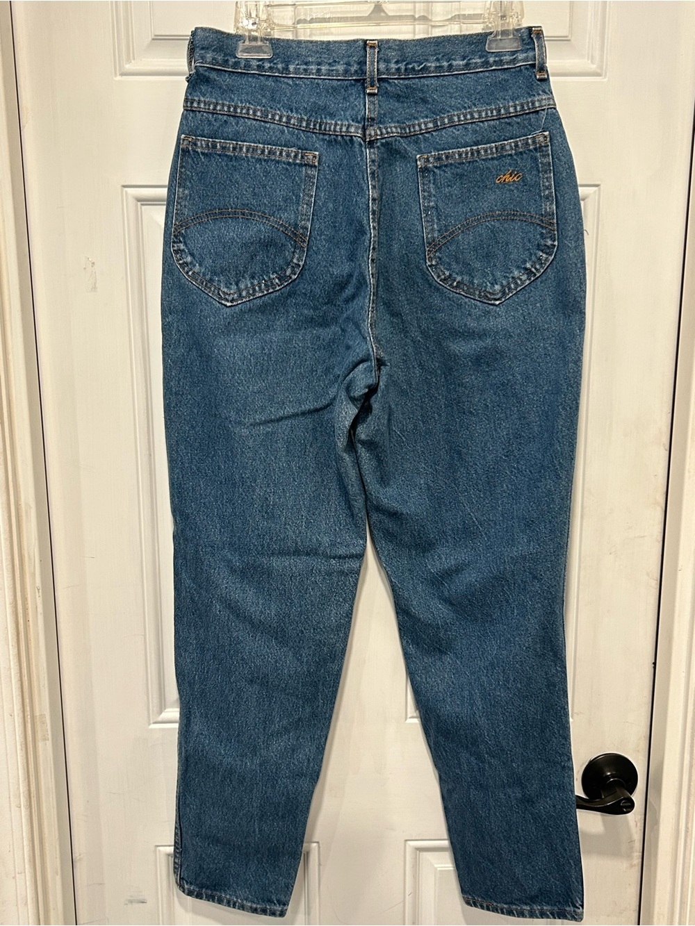 Vintage Chic Mom Jeans Medium Blue High Waist Made In USA 80s Taper Denim Sz 14 - Picture 7 of 13